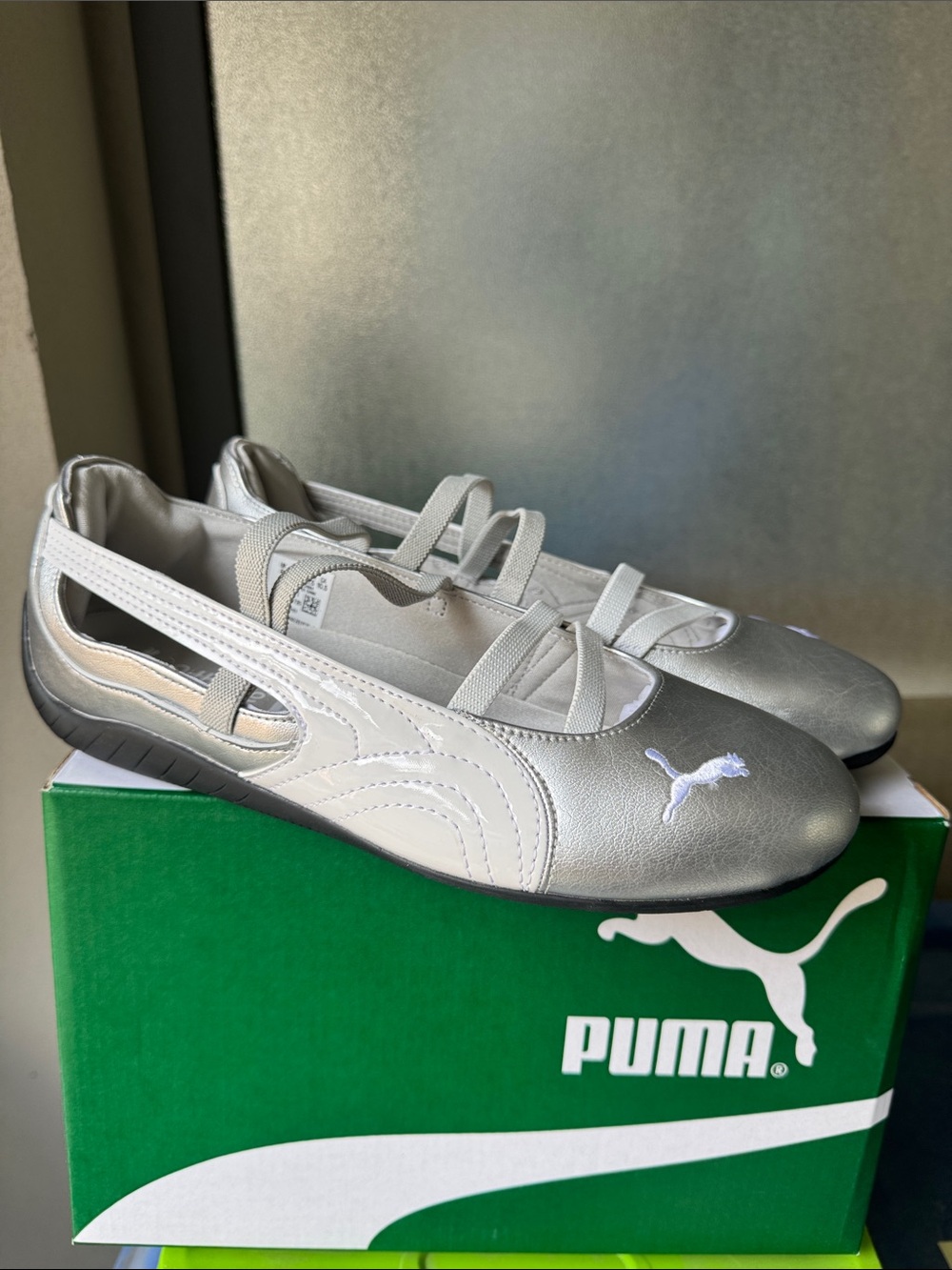 BNIB Puma Speedcat Ballet Silver and White Slip-On Flats